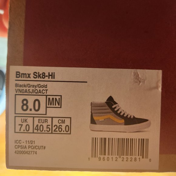 NWT VANS Professional BMX Sk8-Hi Suede/ Canvas Black/ Gray/ Gold Men (8.0) - Picture 10 of 16